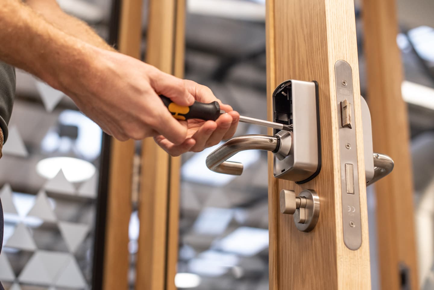 A Paxton access control unit being installed and wired on site